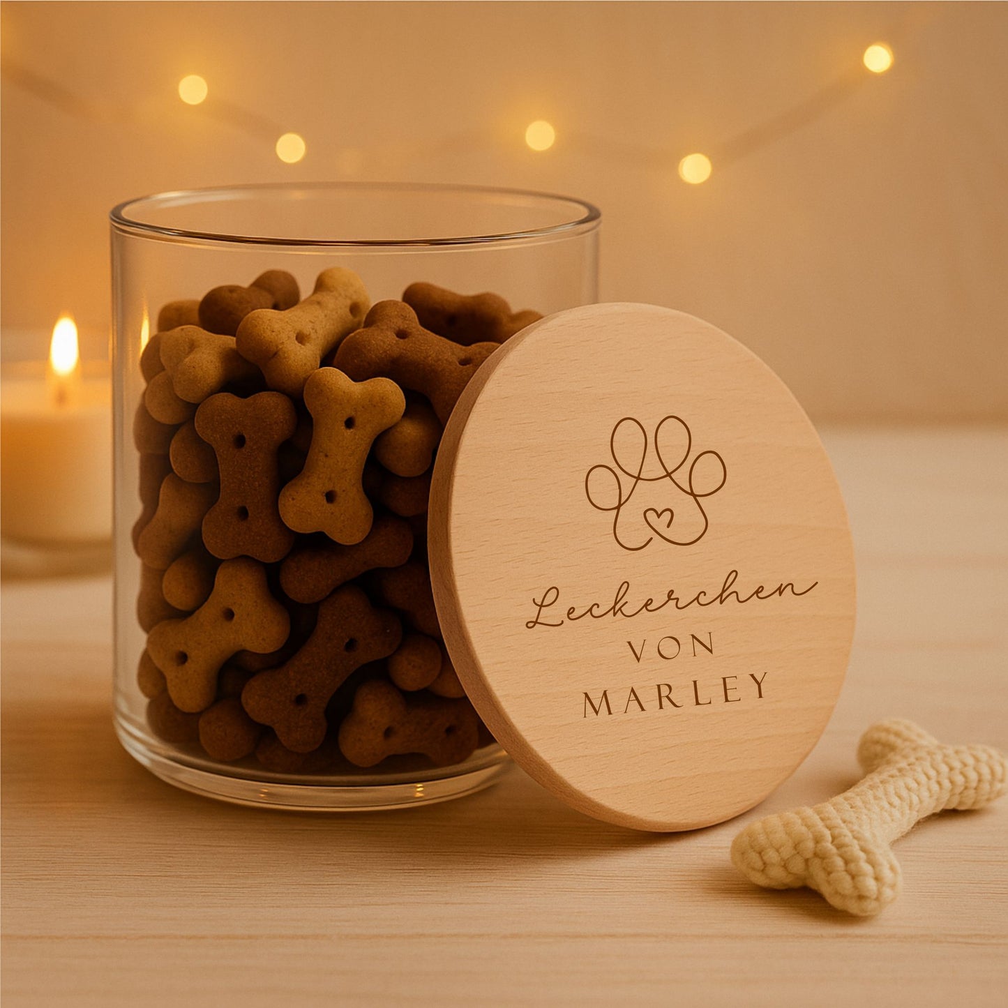 Leckerliglas Leckerchenglas für Hunde mit Wunschtext / Wunschgravur Pfote mit Herz