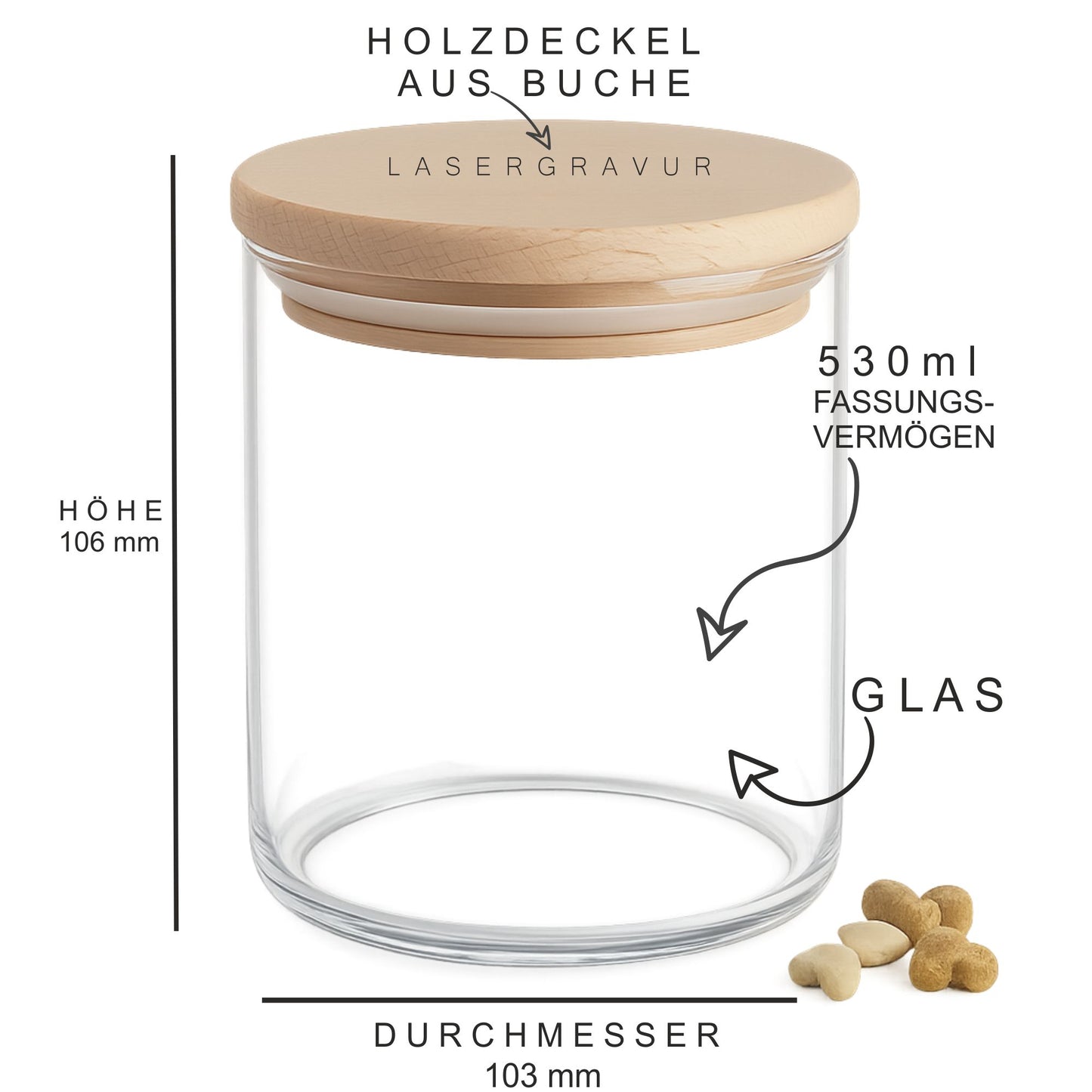Leckerliglas Leckerchenglas für Hunde mit Strich und Pfote mit Wunschtext / Wunschgravur